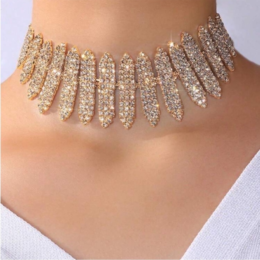 Luxury Gold Crystal Fringe Collar Necklace